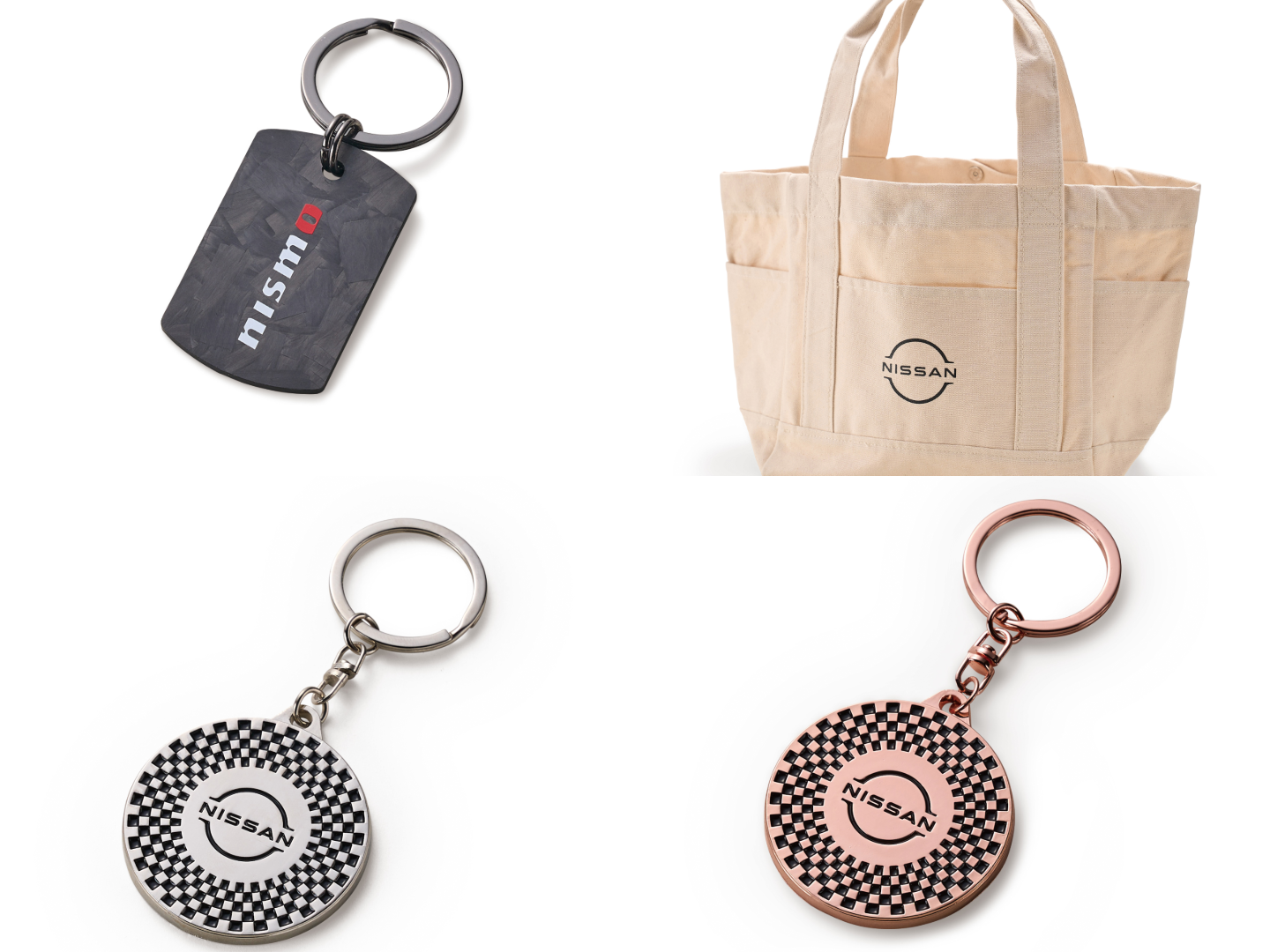 Nissan and NISMO key chains and toe bag