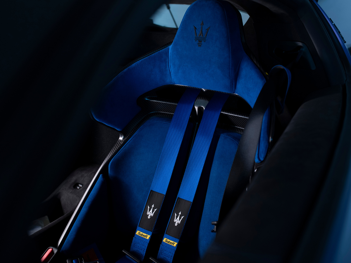 Maserati GT2 Stradale seat with brand logo