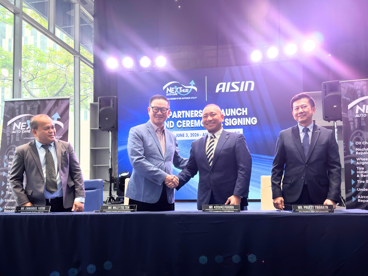 From left: Emmanuel Yator, Nexthub Auto Care General Manager; Willy Tee Ten, Autohub Group of Companies President; Keisuke Fukuda, Aisin Philippines Chief Representative; Pruett Tiraratn, Aisin Asia (Thailand) Vice President