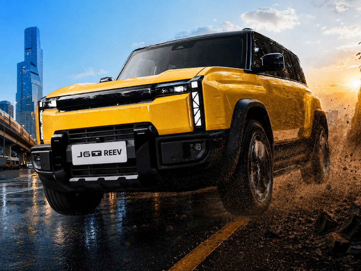 JAECOO 6T REEV front left in motion off road
