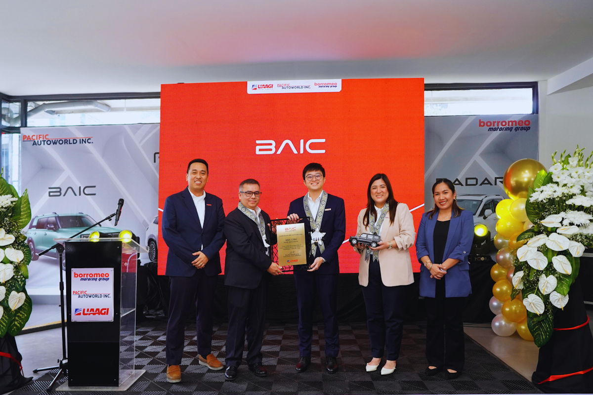From left: Mr. Marvin Martinez, UAAGI Dealer Development Director; Mr. Marco Gabriel Borromeo, Managing Director, Pacific Autoworld, Inc.; Mr. Joshua Sytin, UAAGI Executive Director; Ms. Cherry May De Los Santos, BAIC Marketing Director; Ms. Anna Salac, BAIC Sales Manager