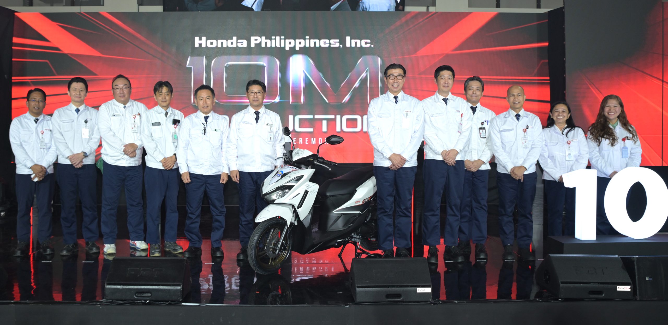 From left: Mr. Juan Gerry Datario, HPI Operating Head-Administration Operations, Mr. Kazunori Shingai, HPI Operating Head-Manufacturing 2 Operations , Mr. Shinsuke Inoue, HPI Operating Head-Purchasing Operations , Mr. Seiki Futagoishi, HPI Chief Production Officer-Manufacturing, Mr. Koji Sugita, Executive Vice President , Asian Honda Motor Co. Ltd., Mr. Yuzo Morita, Executive Officer, Honda Motor Co. Ltd., Mr. Minoru Kato, Executive Managing Officer , Honda Motor Co. Ltd., Mr. Takeshi Kobayashi, HPI President, Mr. Motomasa Komori HPI Vice President-Finance Operations, Mr. Jomel Jerezo, HPI Vice President/Operating Head-Sales & Customer Relations and SCM Operations, Ms. Maria Fe Quijano, HPI Operating Head-Finance Operations & Ms. Riza Quito, HPI Operating Head-Corporate Affairs & IT operations.